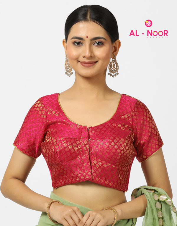 Alnoor Tradition Pink Jaccard pipping blouse image