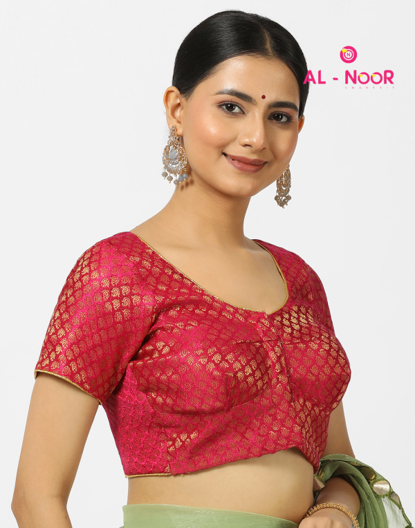 Pink Jaccard Pipping Blouse - Image 3
