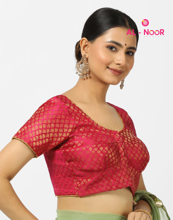 Alnoor Tradition Pink Jaccard pipping blouse image