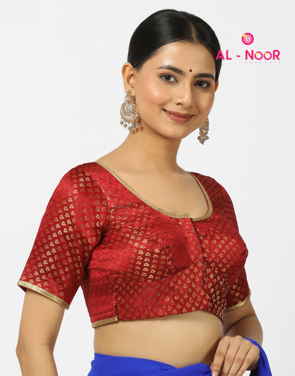 Red Jaccard Blouse with Lace - Image 2