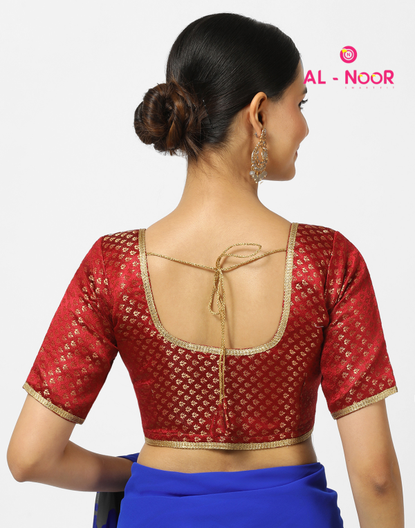 Alnoor Tradition Red Jaccard blouse with lace image