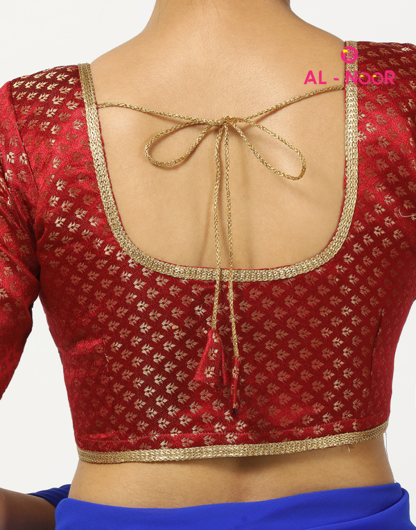 Alnoor Tradition Red Jaccard blouse with lace image