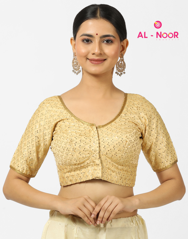 Alnoor Tradition Gold Sequency blouse with lace image
