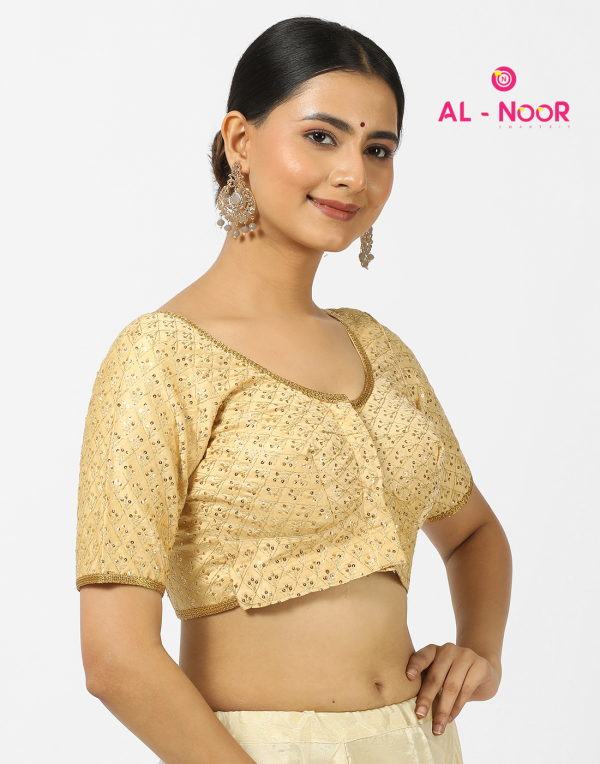 Alnoor Tradition Gold Sequency blouse with lace image